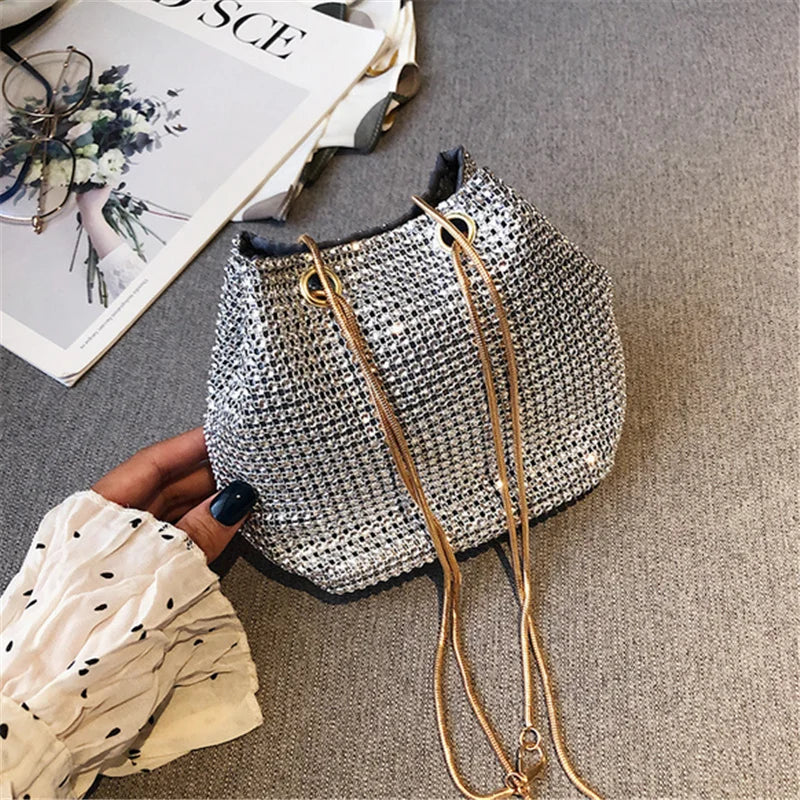 Rhinestone Chain Shoulder Bag Clutch Purse Handbag for Party Wedding