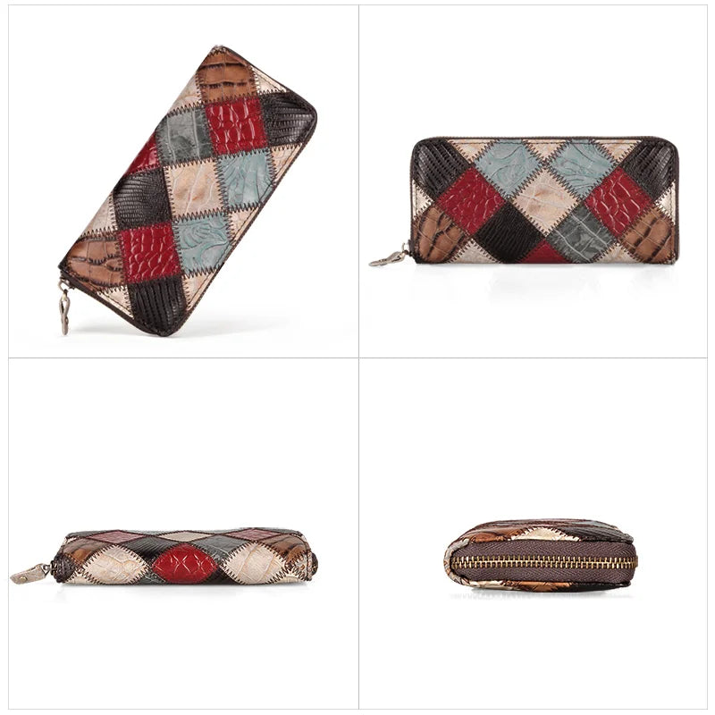 Women's Leather Wallet Clutch Bag Phone Purse Cow Leather Splicing