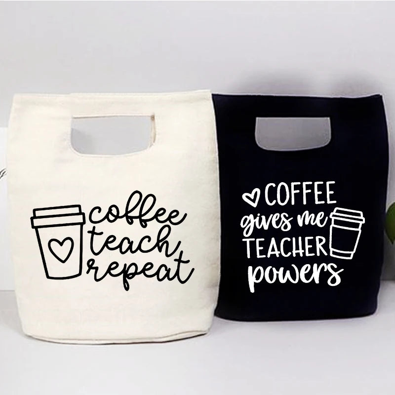 Coffee Teach Repeat Print Lunch Bags Cooler Bags Tote Thermal Breakfast Box