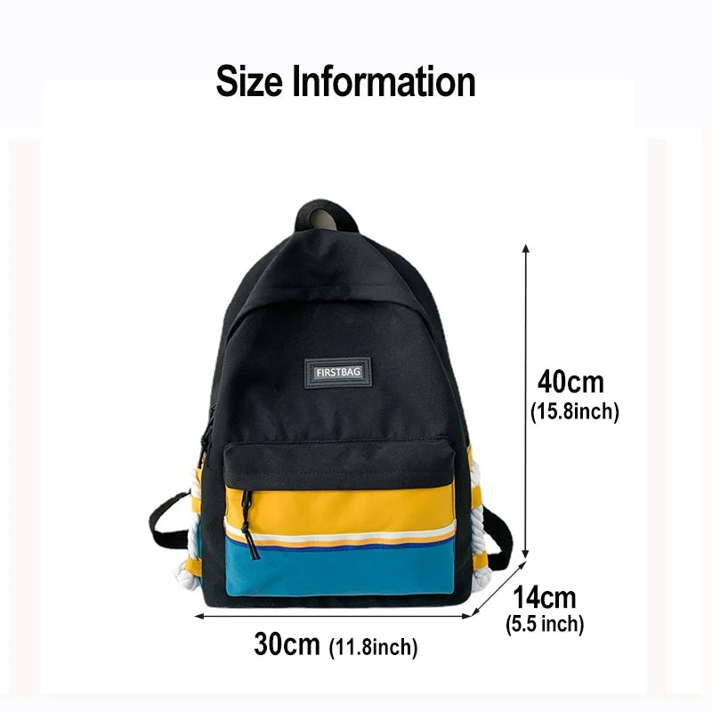 College Student Backpack Teenage Girl Panelled Schoolbag Preppy Women