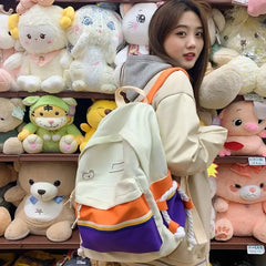 College Student Backpack Teenage Girl Panelled Schoolbag Preppy Women