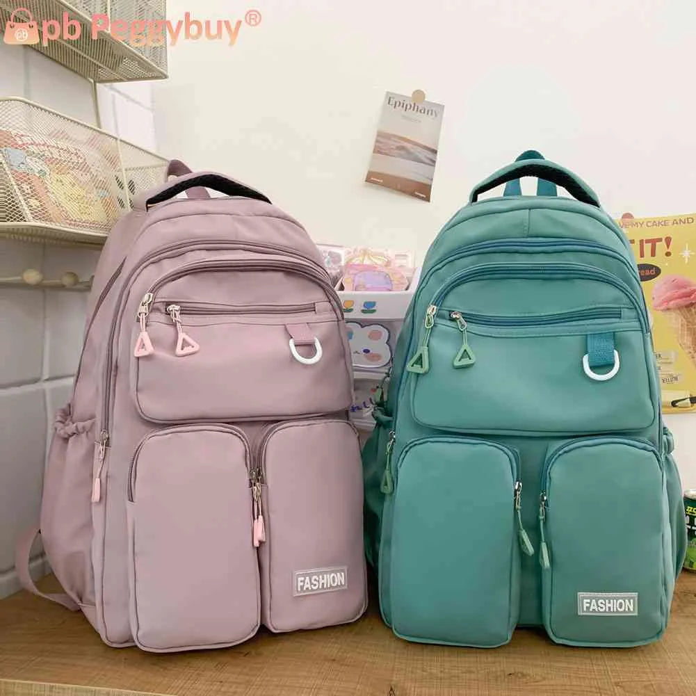 College Student Rucksack Solid Harajuku Bookbag Large Capacity Waterproof Nylon