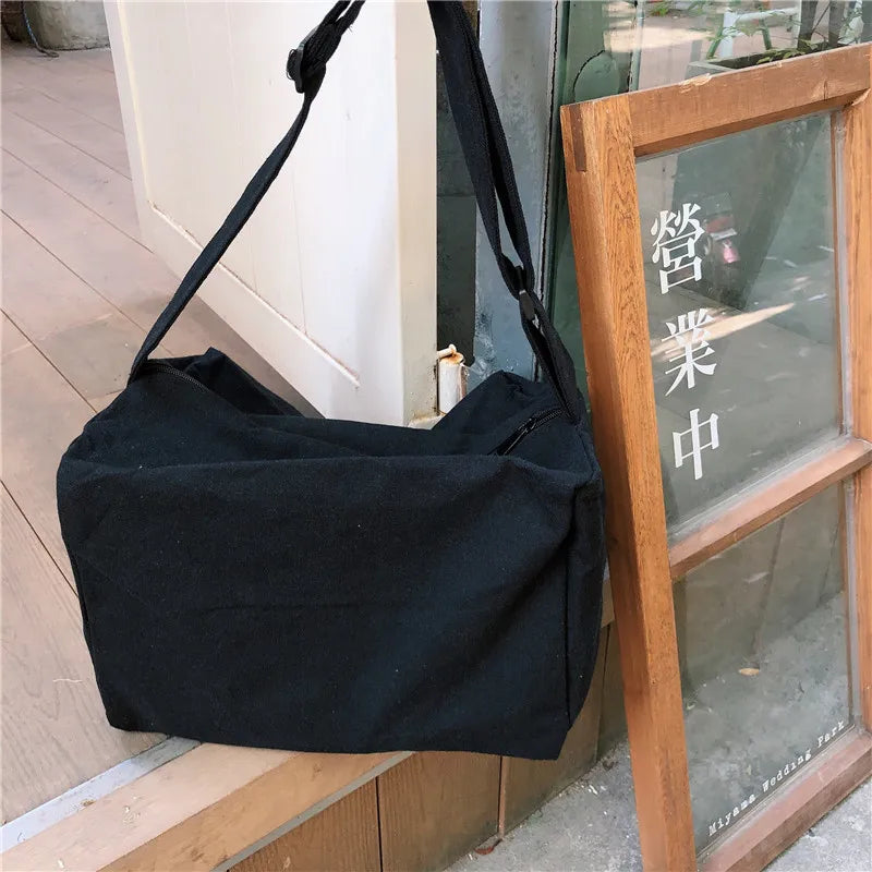 College Style Canvas Crossbody Bags for Girls Solid Women's Shoulder Bag