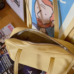 College Style Shoulder Bag for Women Large Capacity Retro PU Leather