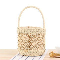 College Portable Bucket Woven Bag Hand-Carved Hollow Straw Bag