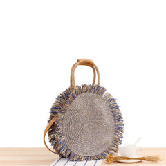 College Fringed Straw Bag Shoulder Dual-Use Travel Vacation Shoulder Bag
