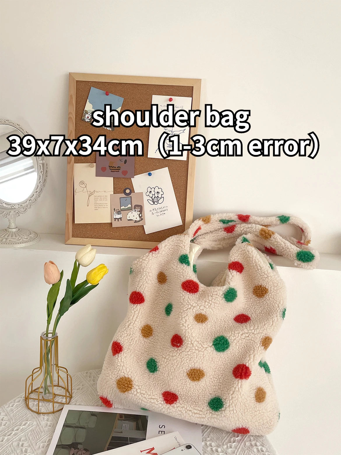 Women's Plush Shoulder Bag Faux Lamb Wool Large Shopping Bags Girls Handbags