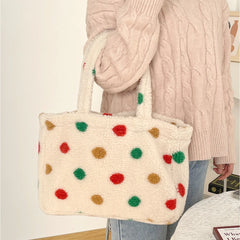 Women's Plush Shoulder Bag Faux Lamb Wool Large Shopping Bags Girls Handbags