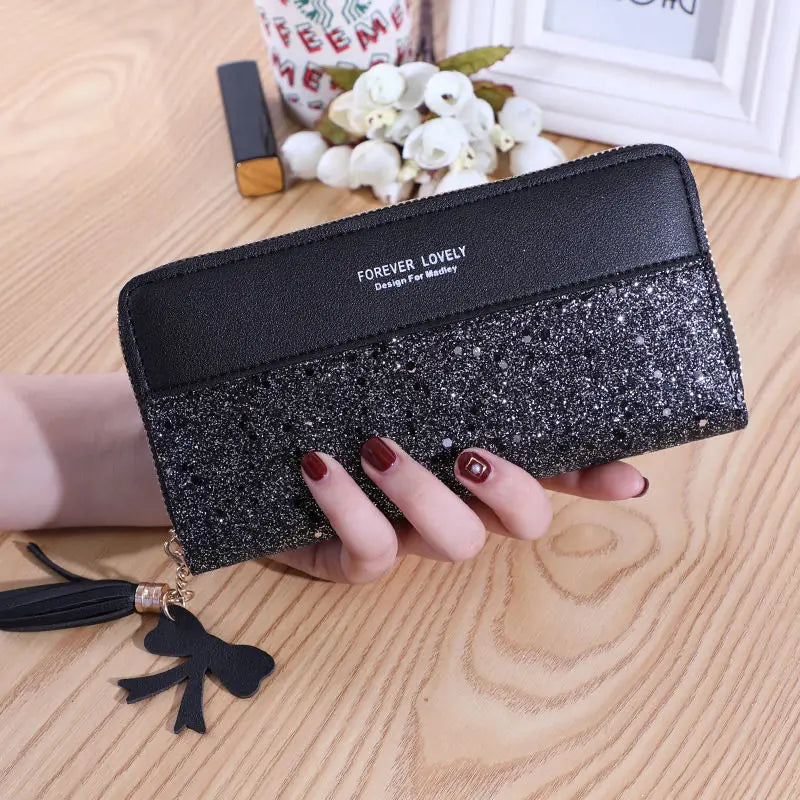 Frosted Sequins Long Wallet for Women Large-capacity