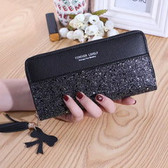 Frosted Sequins Long Wallet for Women Large-capacity