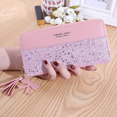 Frosted Sequins Long Wallet for Women Large-capacity