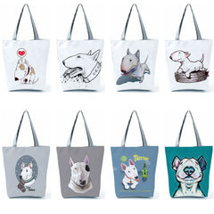 Funny Bull Terrier Dog Print Shopping Tote Handbag School Travel Shoulder Bag