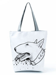 Funny Bull Terrier Dog Print Shopping Tote Handbag School Travel Shoulder Bag