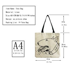 Funny Bull Terrier Dog Print Shopping Bag Tote Handbag