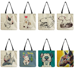 Funny Bull Terrier Dog Print Shopping Bag Tote Handbag