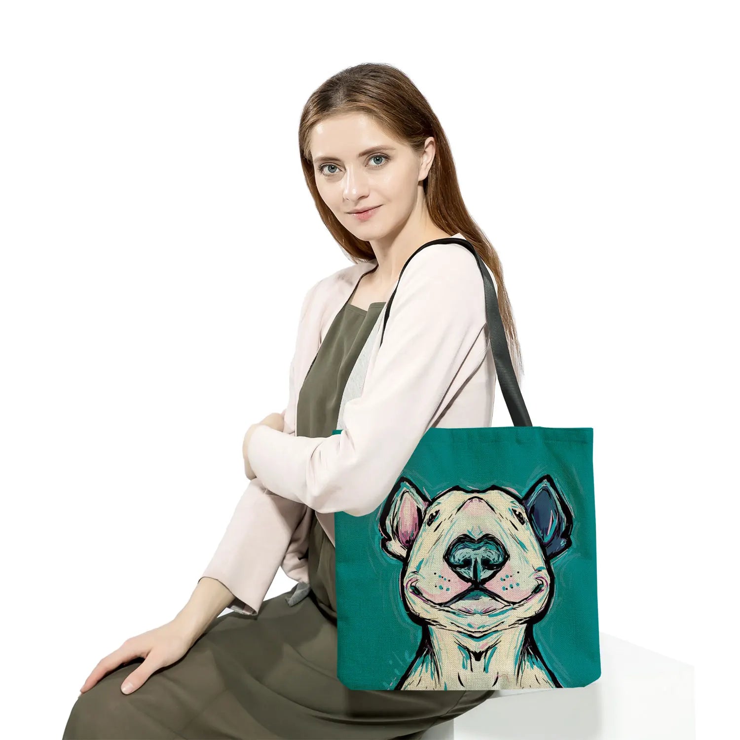 Funny Bull Terrier Dog Print Shopping Bag Tote Handbag