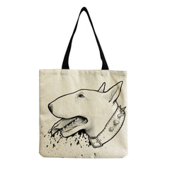 Funny Bull Terrier Dog Print Shopping Bag Tote Handbag