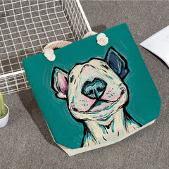 Funny Bull Terrier Dog Print Tote Handbag