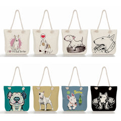 Funny Bull Terrier Dog Print Tote Bag for Women
