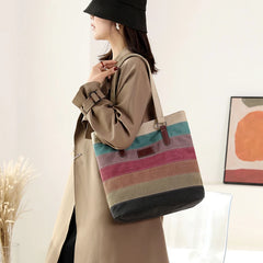 Patchwork Women's Top-Handle Bag Canvas Shoulder Tote Bag