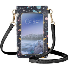 Coloranimal Planet Rocket Universe Cartoon Print Ladies Mini Leather Phone Bag