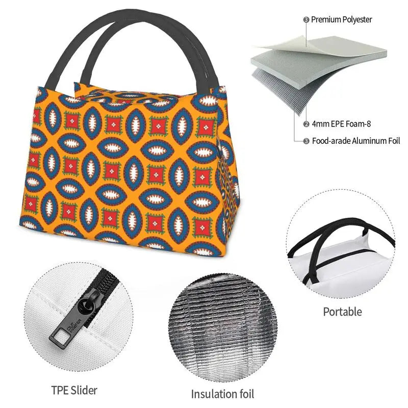 Colorful African Ankara Pattern Insulated Lunch Bag for Women
