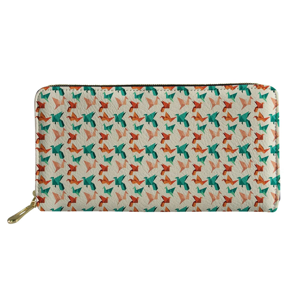 Colorful Animal Origami Print Long Wallet Zipper