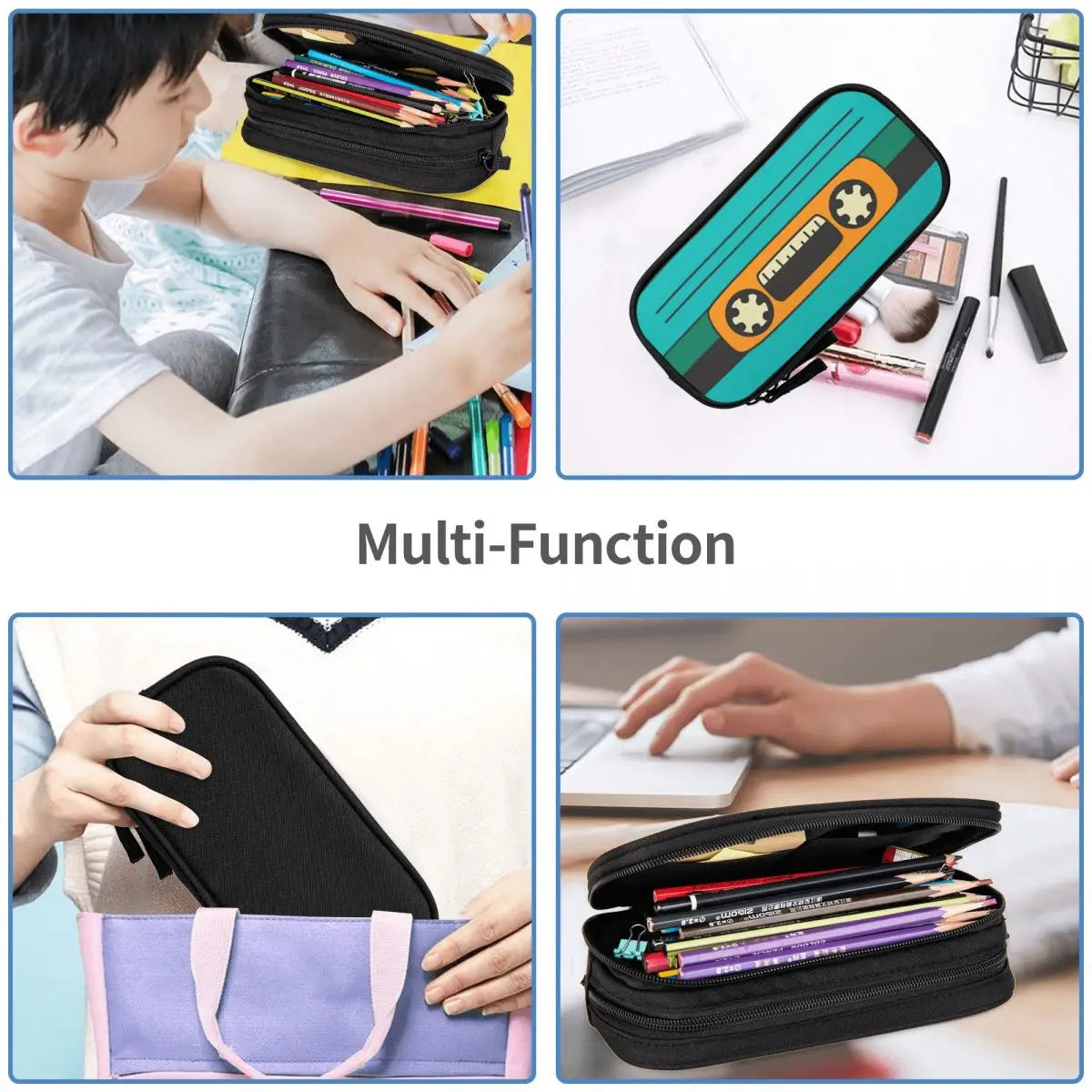 Colorful Cassette Tape Pen Box Student School Anime Zipper Pen Bag