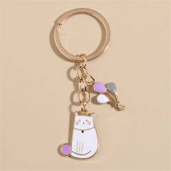 Colorful Cat Balloon Enamel Keychain Bag Charms Metal Car Keys Holder