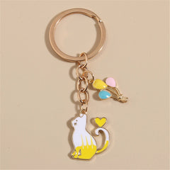 Colorful Cat Balloon Enamel Keychain Bag Charms Metal Car Keys Holder