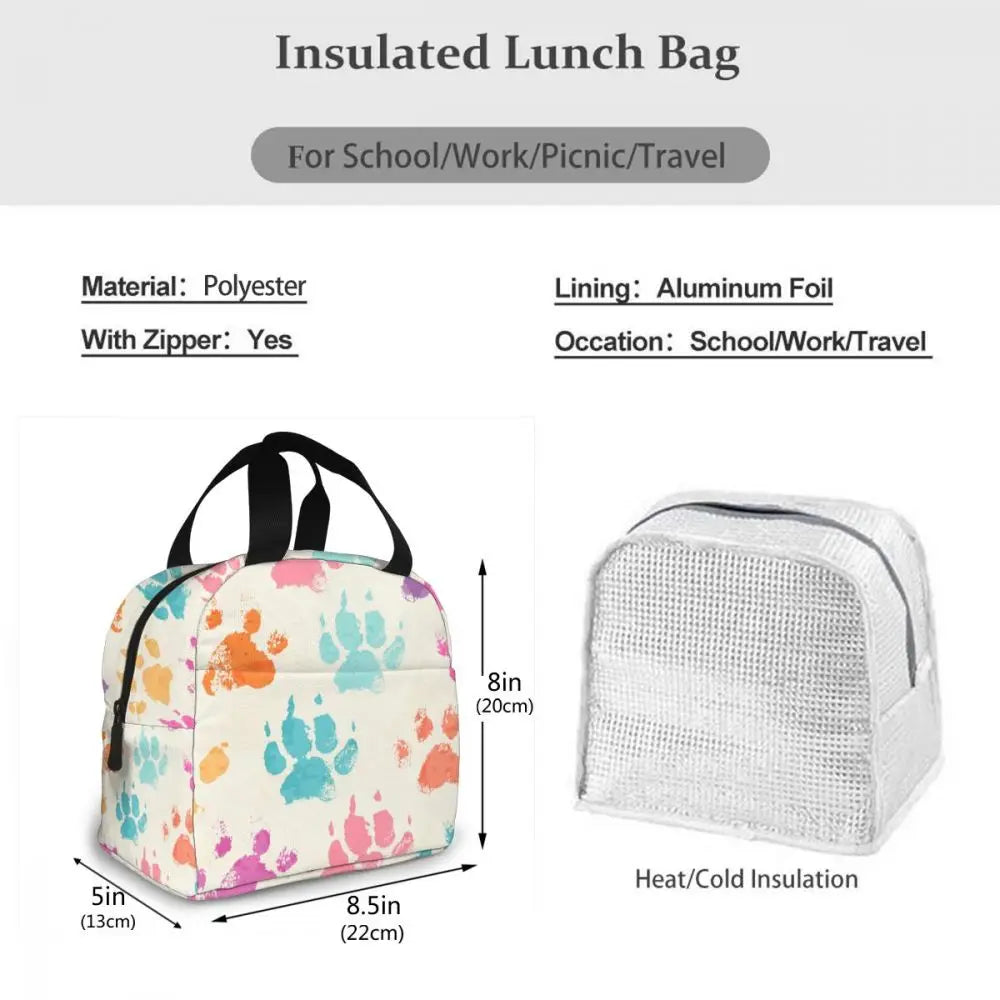 Colorful Dogs Paws Cooler Lunch Box Insulated Lunch Bag Thermal Food Picnic Bags