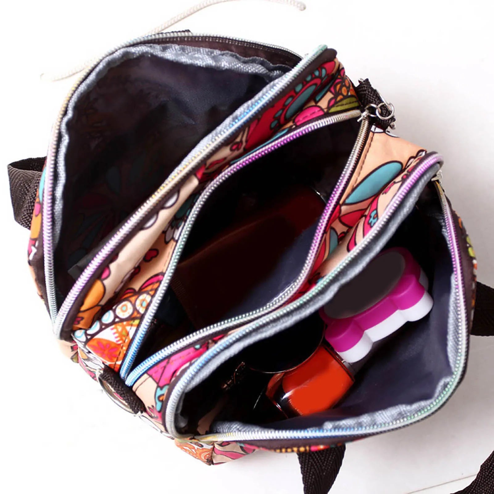 Floral Print Women Tote Handbag Zipper Crossbody Bag