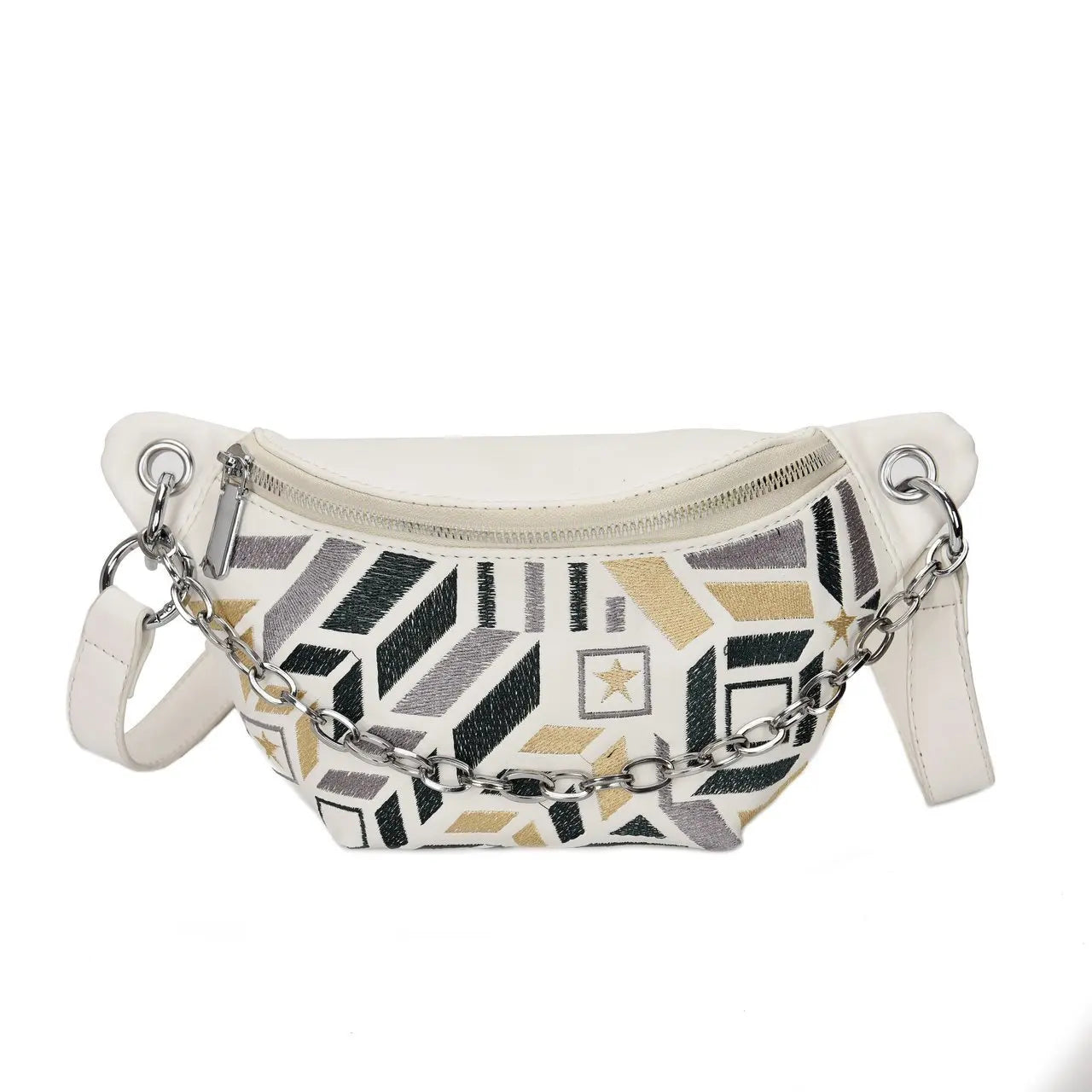 Colorful Geometric Pattern PU Leather Waist Bag Women Sport Fanny Pack