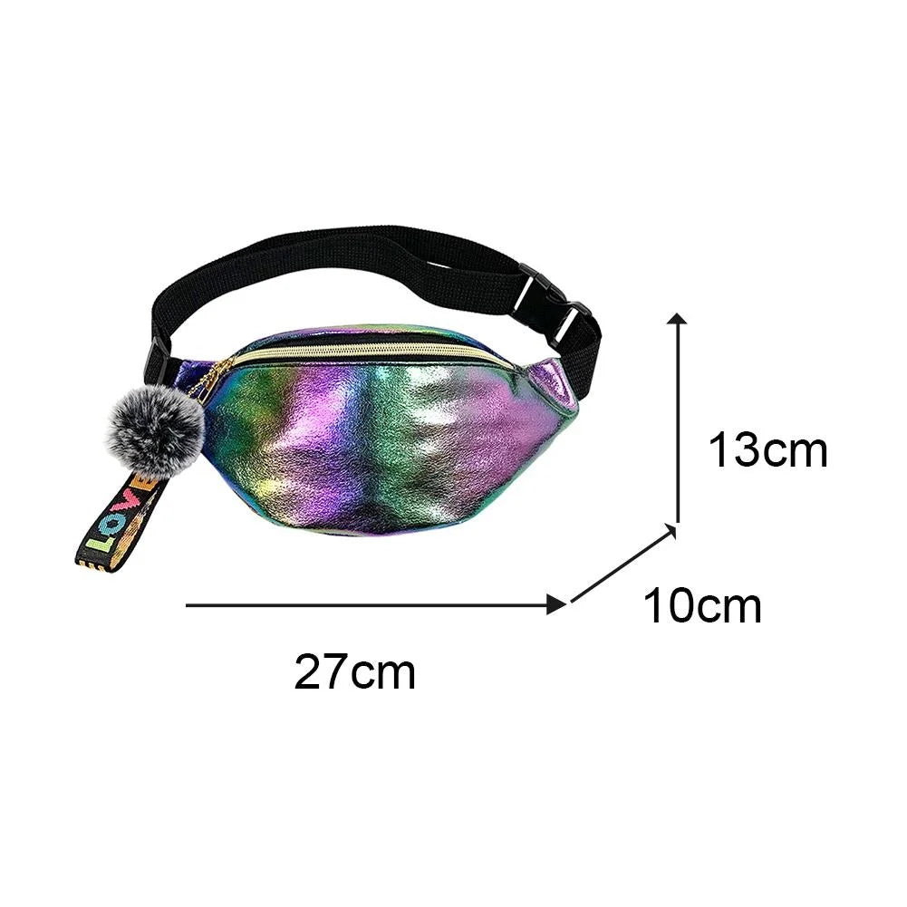 Colorful Laser Fanny Chest Bag Large Capacity Plush Pendant Women Leather Waist