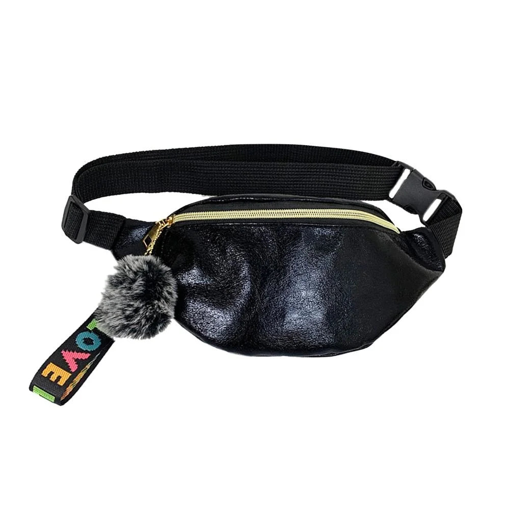 Colorful Laser Fanny Chest Bag Large Capacity Plush Pendant Women Leather Waist