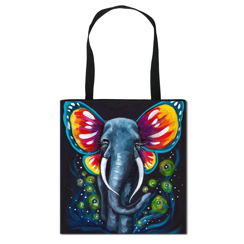 Colorful Painting Elephant Print Tote Bag Ladies Handbags Single Shoulder Bag
