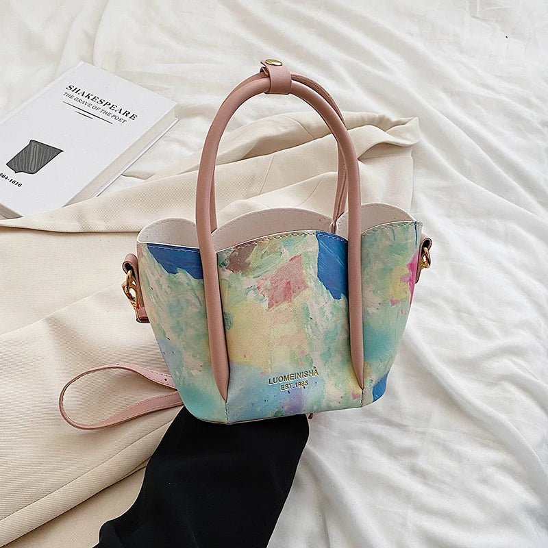 Colorful Print Bucket Bag for Women Large Capacity Shoulder Totes