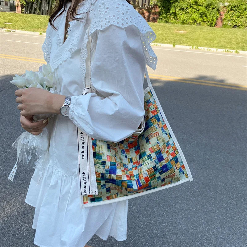 Colorful Printed Canvas Handbags Women Shoulder Bags Female Soft Environmental R
