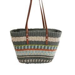 Colorful Striped Straw Tote Bag Women's Fashionable Purse