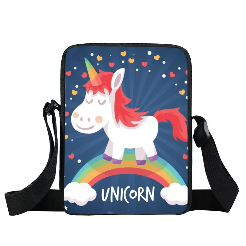 Colorful Unicorn Print Messenger Bag Ladies Fantasy Animal Bookbags