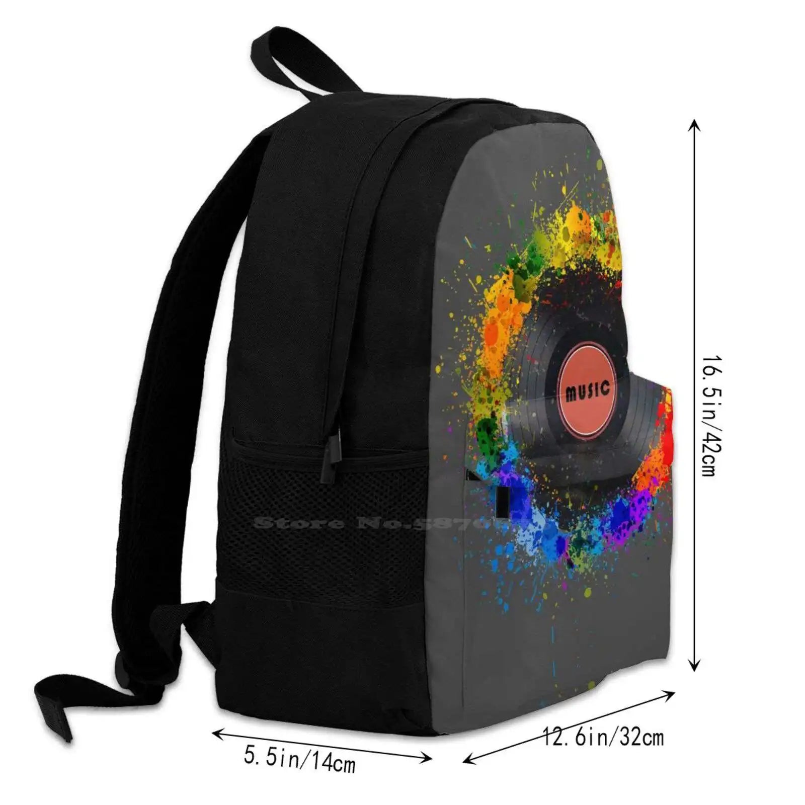 Colorful Vinyl Music 3D Print Backpack Casual Bag
