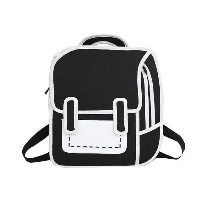3D Stereo Comic Backpack for Girls - Canvas Messenger Tote Student Bags