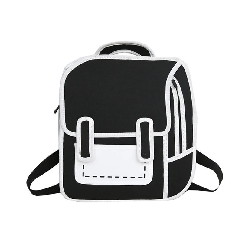 3D Stereo Comic Backpack for Girls - Canvas Messenger Tote Student Bags