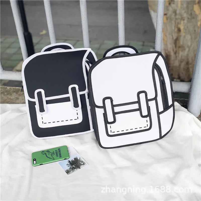 3D Stereo Comic Backpack for Girls - Canvas Messenger Tote Student Bags