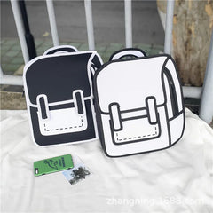 3D Stereo Comic Backpack for Girls - Canvas Messenger Tote Student Bags