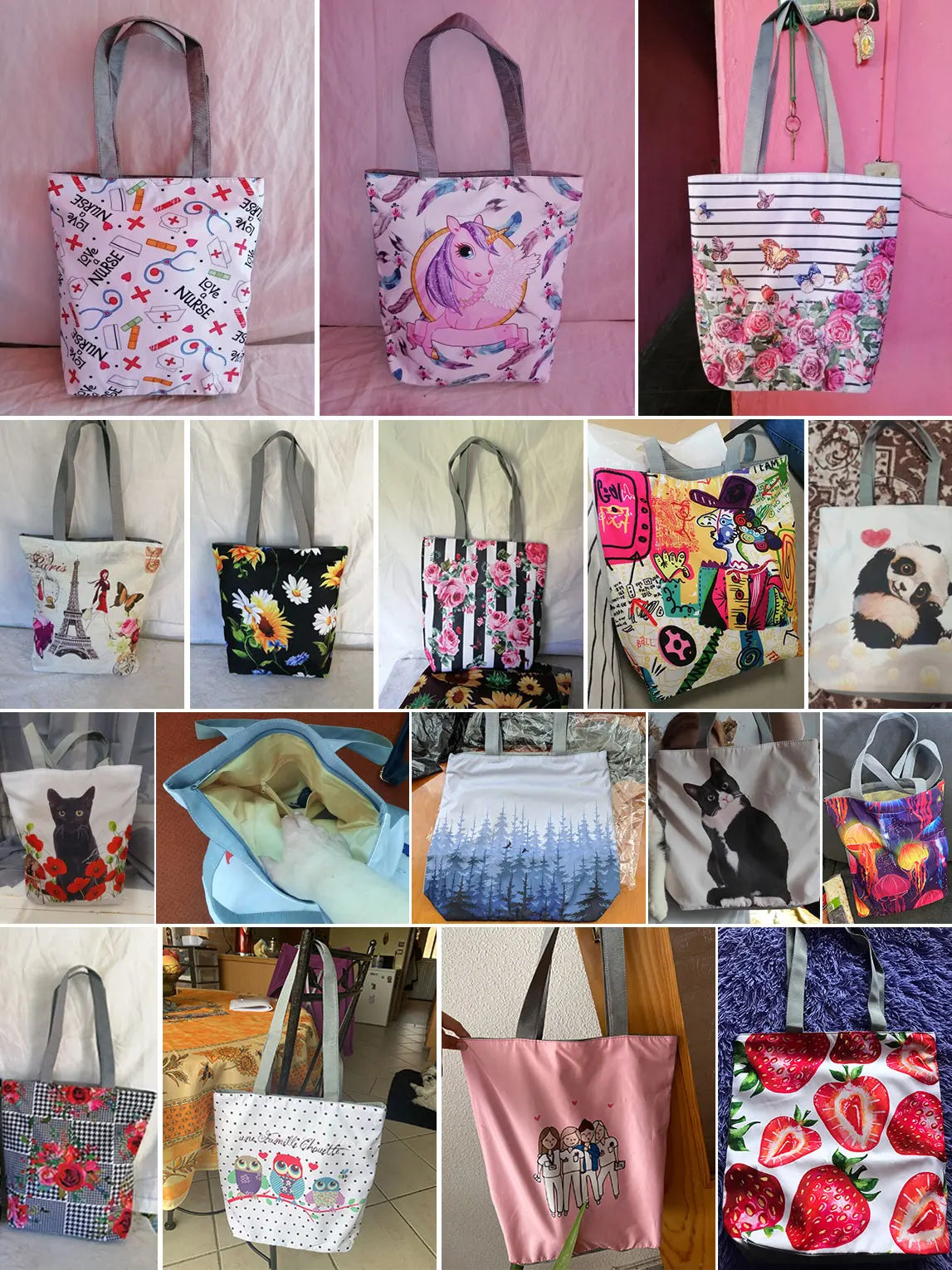 Comics Unicorn Cloud Printed Handbag For Women Work Office Foldable