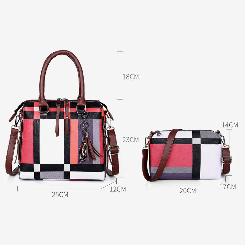 Plaid Tassel Women Handbag Set 4 pcs/set High Tote Bag