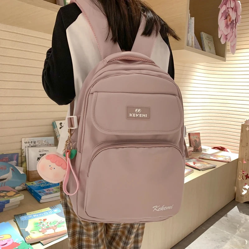 Casual Women Backpack Solid Schoolbag Waterproof Nylon Teenage Girls Travel Bag