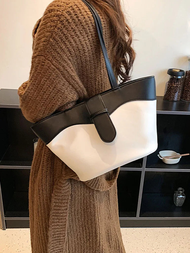 Contrast Bucket Women's Bag Top Handle Pu Leather Shoulder Crossbody Bags