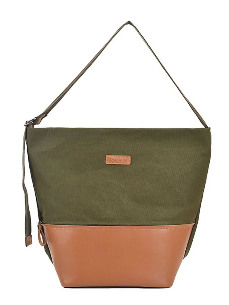 Contrast Canvas Bucket Crossbody Bag for Women Large Capacity Shoulder Bag